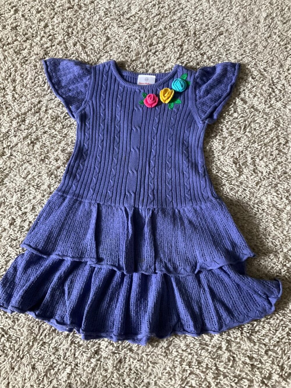 Hanna Andersson Knit Dress with 3D Flowers. Size  130 (US 8). Purple.